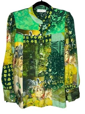 NOEN Artsy Patchwork Women’s Blouse Size 12 Maximalist Lightweight Flowy